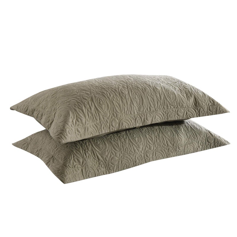 MarCielo 2-Piece Embroidered Pillow Shams, Decorative Microfiber Pillow Covers Set Standard Size Sage - Image 1